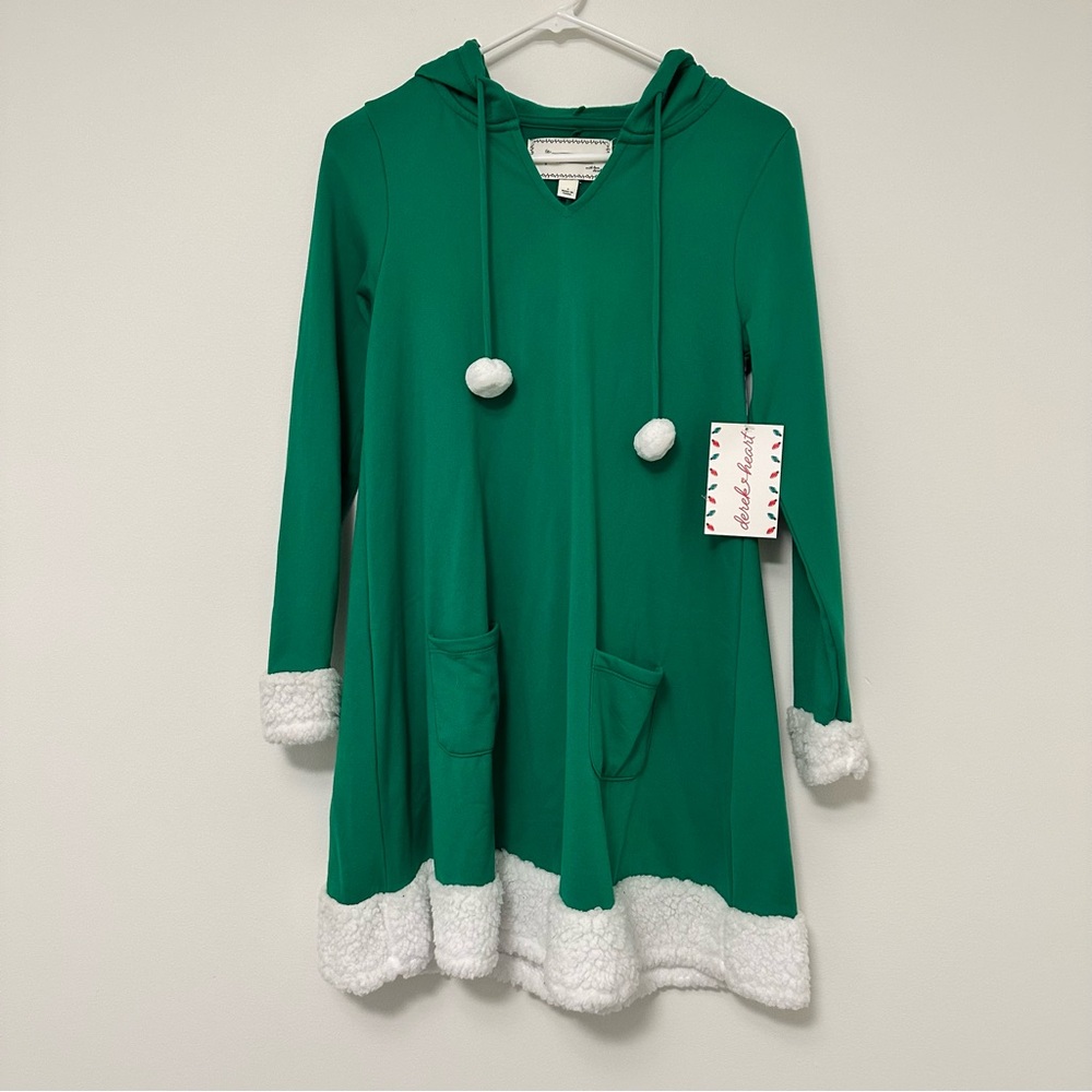 Derek Heart Vibrant Green Hooded Dress Faux Fur Embellished NWT Women's Small